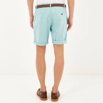 Green Oxford belted bermuda shorts